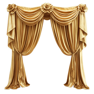 Elegant Golden Curtain with Floral Swag and Backdrop