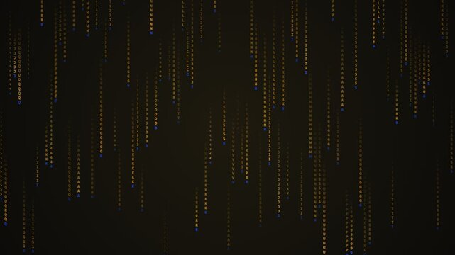 Digital binary code rain animation with glowing orange data stream falling on dark background