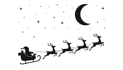 Santa claus flying in sleigh with reindeer silhouette at night reindeer christmas silhouette background illustration celebration december delivery presents fairytale crescent © Shamim