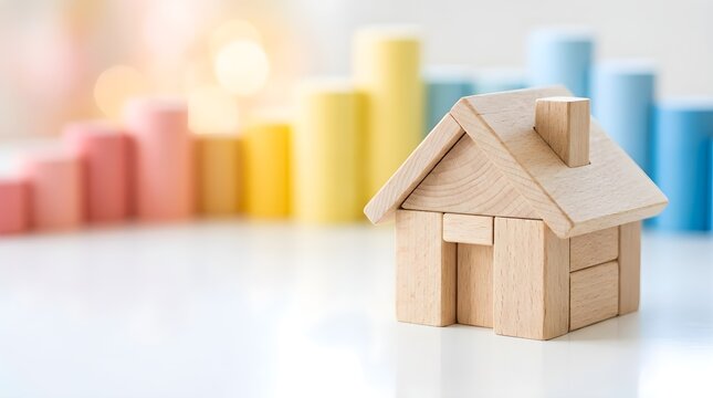 A small detailed house model is sharply in focus while a vibrant collection of books creates a soft colorful backdrop symbolizing learning