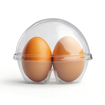 Two Eggs Clear Plastic Container White Background