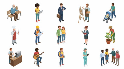 Fototapeta premium Diverse group of people in various everyday activities and professions.