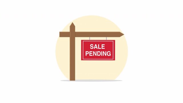 Sale Pending Real Estate Sign Hanging on Wooden Post Flat Illustration