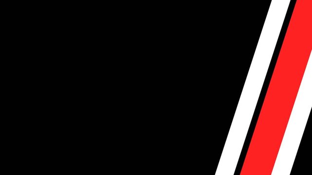 Red and white diagonal graphic bar transition on black background