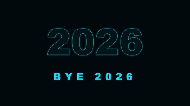 Glowing neon text transition from Bye 2026 to Welcome 2027