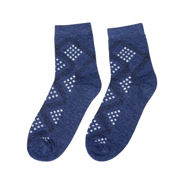 Blue Textured Cotton Socks with Geometric Design Isolated On Transparent Background PNG