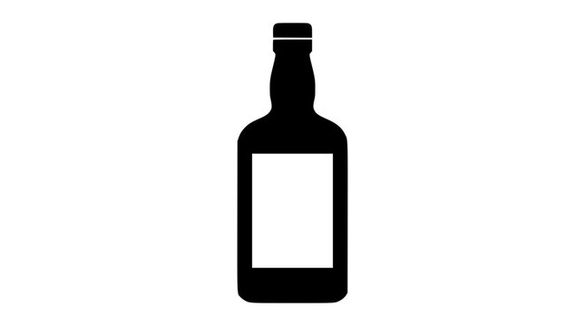 Dark liquor glass bottle stencil graphic illustration with customizable rectangular template label for pub menu bar signage or spirit packaging design