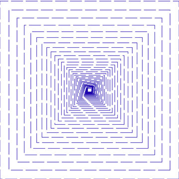 Minimalist geometric square tunnel, abstract purple dashed line pattern, optical illusion background for digital art and web design