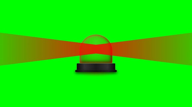 Red glowing emergency siren flashing light volumetric beams seamless loop isolated on solid green screen overlay.