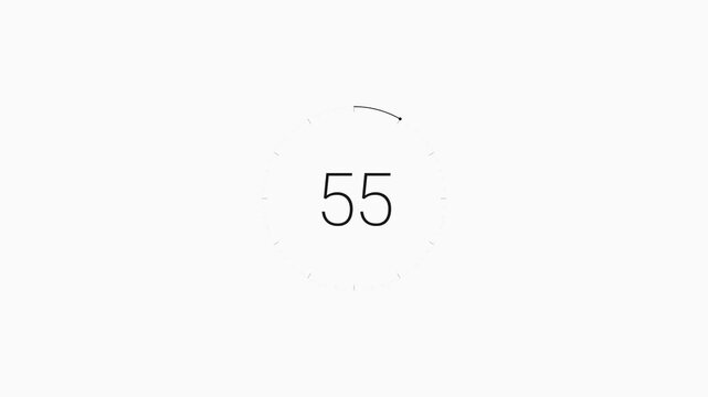 Minimalist 60 Second Countdown Timer on White Background. Clean Modern 60 Seconds Circular Progress Clock Animation
