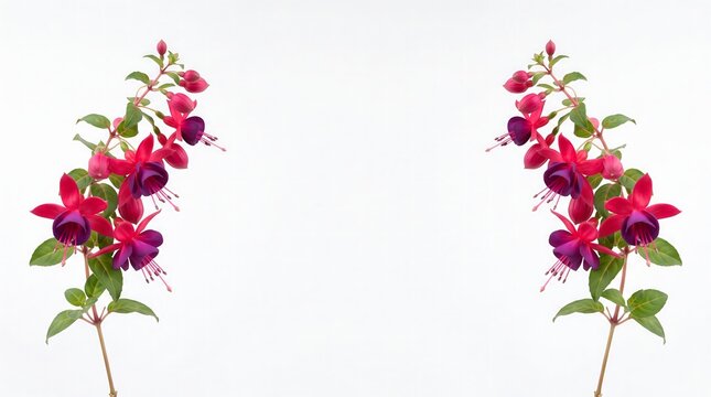 fuchsia flower stalks on a solid white background