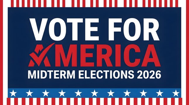 Vote for America Midterm Elections 2026 banner with American flag elements.