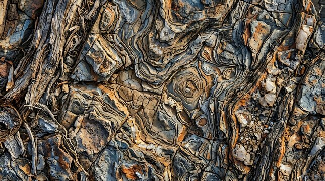 Abstract texture of weathered rock with swirling geological layers