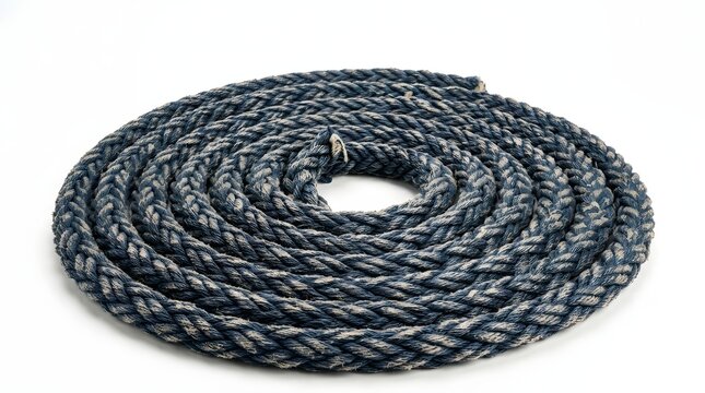 Coiled Blue Rope on White Background