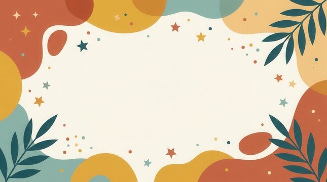 Organic shapes and confetti stars in a warm abstract background, perfect for milestone events and farewell celebrations.