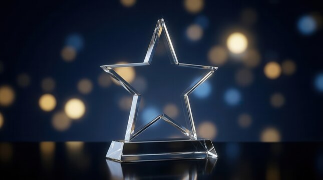 A glass star award on a dark surface representing motivation and a success story.