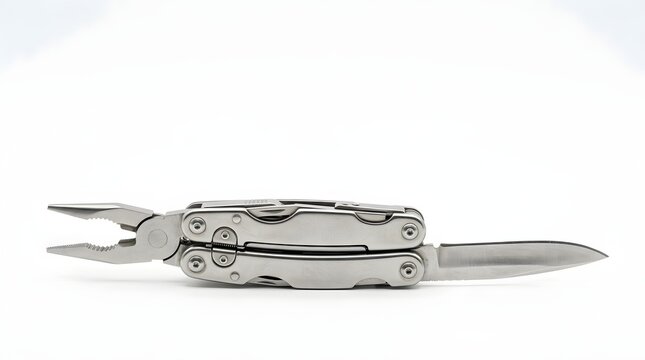 Metallic multitool with pliers and knife
