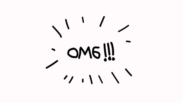 Word phrase  OMG for emotion, comic expression text in hand drawn doodle style 4k in white background