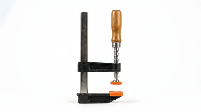 C Clamp With Wooden Handle Orange Grips On White Background