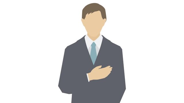 胸に手を当てておじぎする男性　背景透過