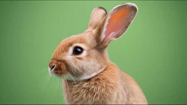 Cute brown rabbit posing for camera on green screen background 4K video for video editing