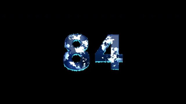 Freezing Number 84 Animation With Alpha Channel. Frost Number With Ice Spikes Animation. Frozen Typography. Icy Number. Winter Freeze Number Animation. Transparent Background