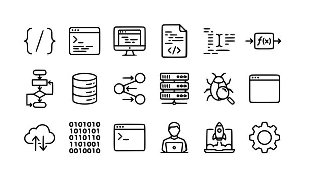 Programming coding and software development editable outline vector icon