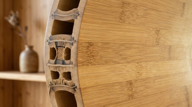 A close-up of a bamboo panel with a wooden texture and a natural finish, featuring a natural wood grain and a slight sheen.