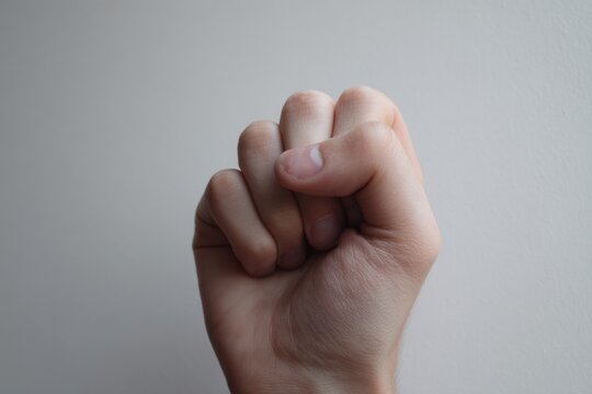 Fist made of a hand against a light gray background