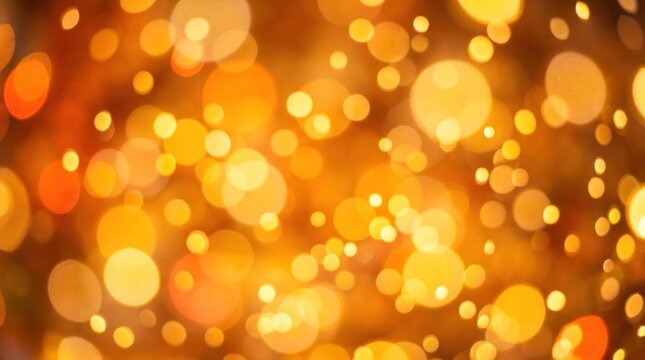 Golden bokeh lights against a dark background, creating a festive and warm atmosphere. The lights are out of focus, giving a dreamy and ethereal feel.