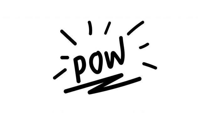 pow comic doodle text message animation, for emotion isolated on white background.4k video
