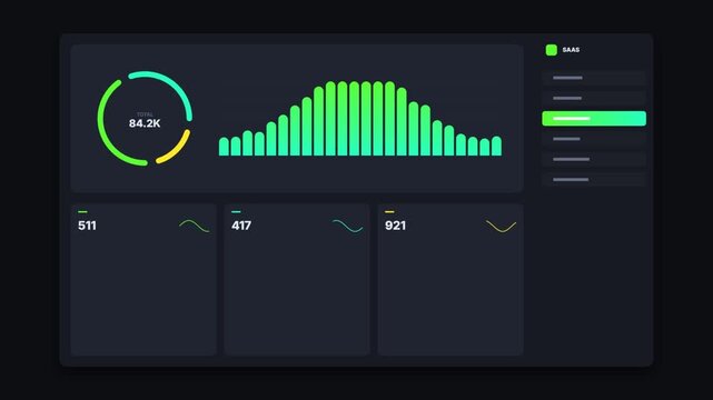 Digital data dashboard interface with animated bar charts and circular progress indicators