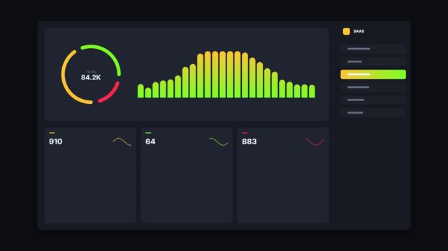 Digital dashboard interface with animated bar charts and data visualization metrics display