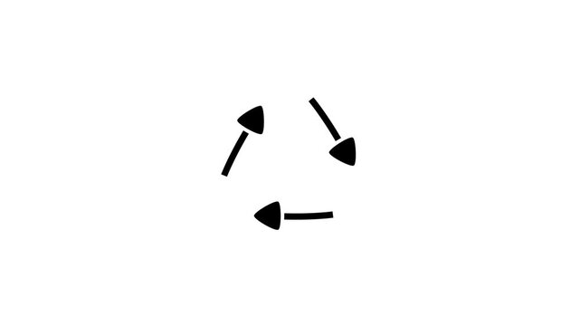 Animated black curved arrows forming a circular cycle, symbolizing rotation, refresh, recycling, workflow, navigation, movement, process, and continuous loop.