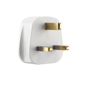 White british electrical power plug with three metal prongs for home appliance use