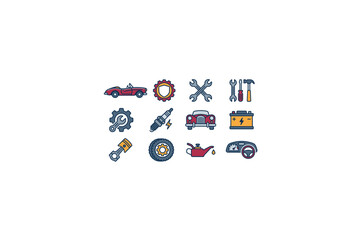 Fototapeta premium Colorful Flat Design Automotive Tool Icons Set.