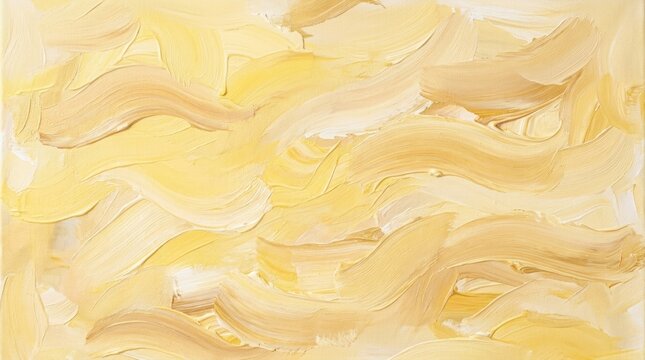 Yellow and beige abstract painting with brush strokes and swirls, featuring a mix of warm and cool colors, creating a dynamic and textured visual effect.