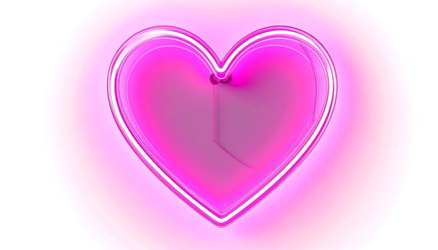 Glowing pink neon heart sign isolated on white background for Valentine's Day and romance concept