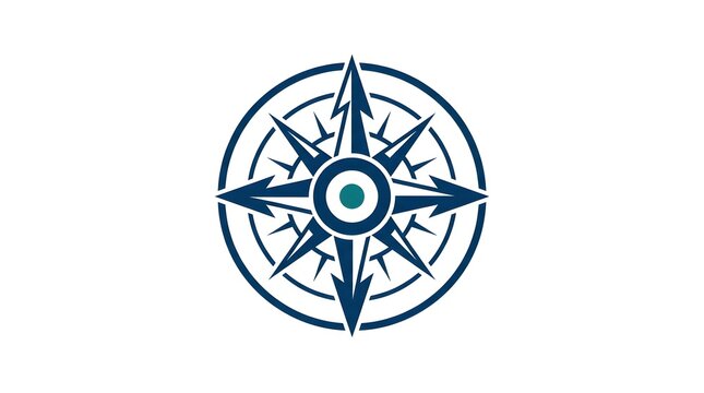 Detailed blue compass logo with multiple directional arrows and concentric circular elements, isolated on a white background, representing navigation, travel, exploration, direction, and adventure.