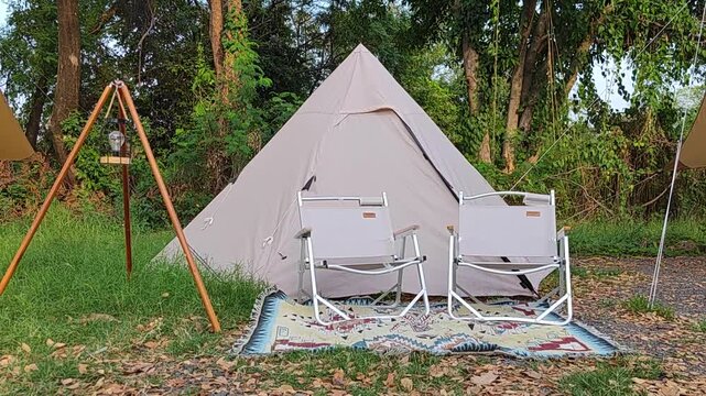 Coffee Cafe camping exterior with tent and camp in buri ram thailand - travel footage cafe hopping outdoor in Thailand  