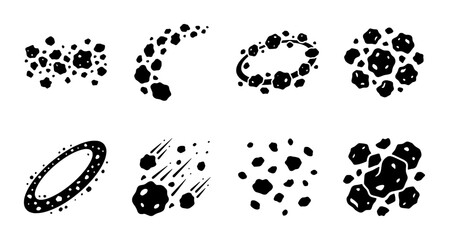 Asteroid Icons, Space Rocks, Meteoroids, Celestial Bodies, Cosmic Debris, Space Exploration, Astronomy Graphics, Vector Set © Farhan