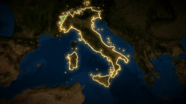 Italy Map Animation with Glowing Border and Italian Flag Reveal over Europe