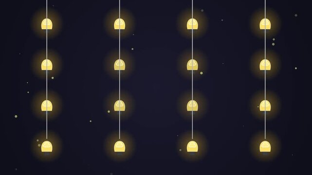 Light Bulbs with Brain Icons Pulsing on Dark Background
