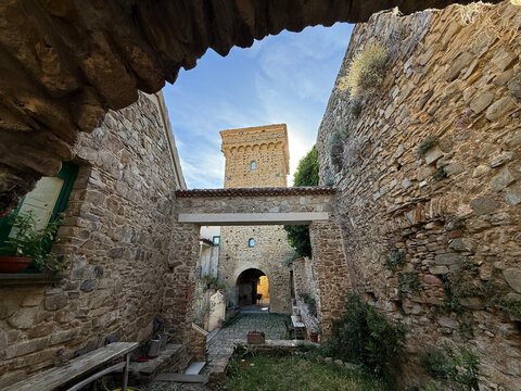 Inner courtyard of Princes Capano Castle in Pollica, Cilento, Italy