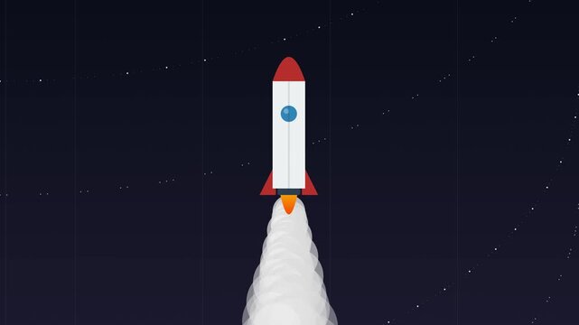 Rocket Launch Animation Against Dark Outer Space Background