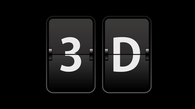 Flip text animation of a board showing the word 3d with transparent background video & looping alpha channel.