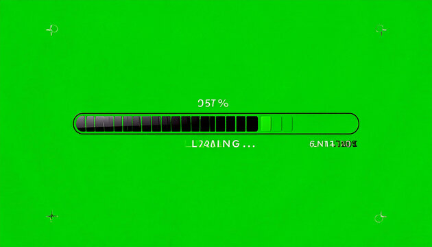 Digital Progress Bar Loading Screen with Percentage and Text on a Vibrant Green Background, Representing Data Transfer and System Updates
