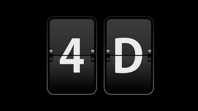 Flip text animation of a board showing the word 4d with transparent background video & looping alpha channel.
