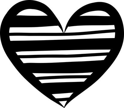 Bold Horizontal Striped Pattern Heart Line Art Vector Isolated on Transparent Background