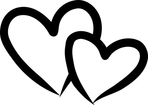 Two Overlapping Interlocking Hearts Line Art Vector Isolated on Transparent Background